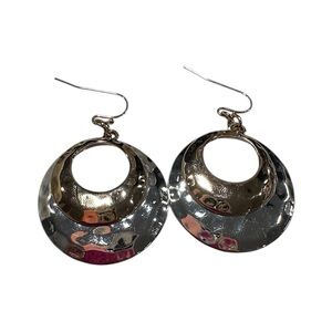 Hammered Two-Tone Circle Drop Earrings | Silver & Gold Statement Dangles